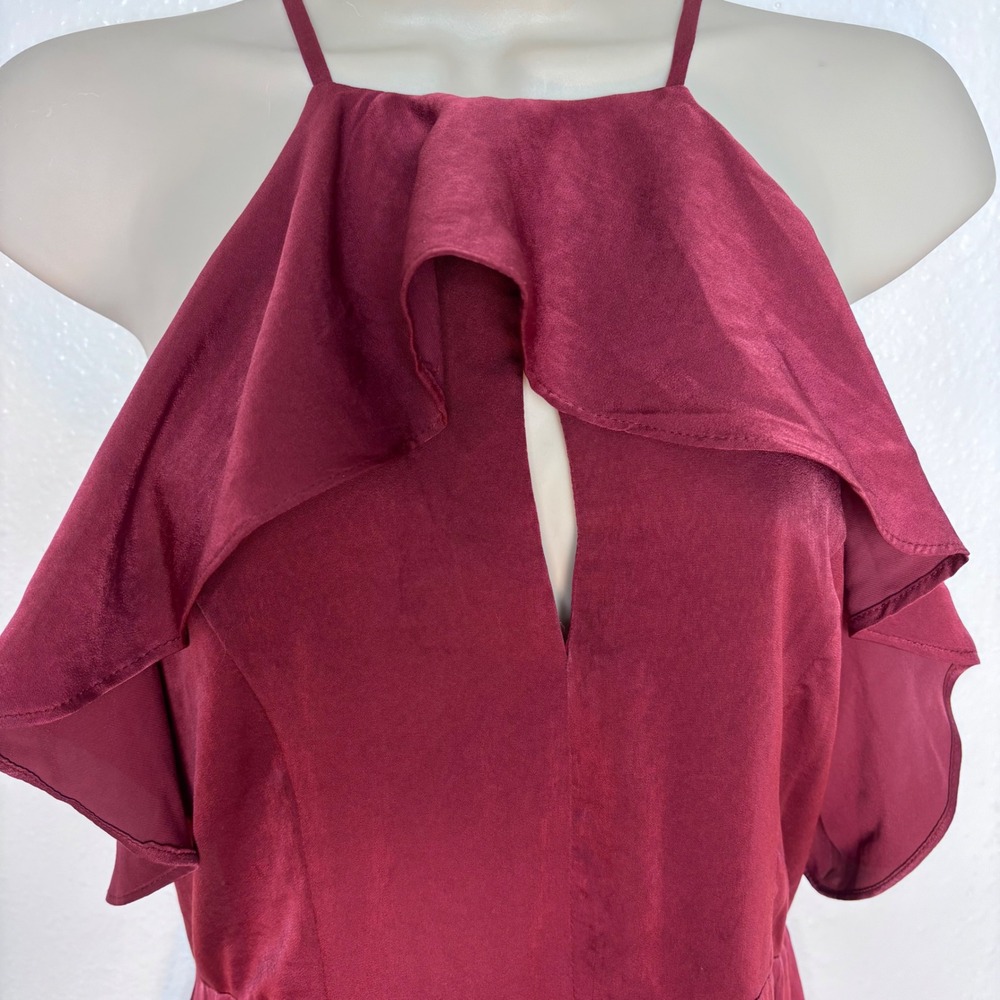 NWT Everly Ruffle Neck Halter Keyhole Maxi Dress Burgandy Womens Sz S‎